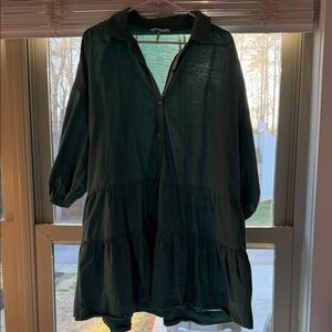 Anthropologie Dark Green Tiered Mini Dress
